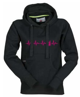 DENZZ Dames Hoody zwart met fluor rose hartslag logo