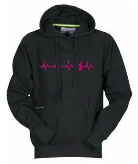 DENZZ Hoody zwart Unisex model met fluor rose hartslag