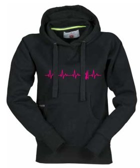 DENZZ Dames Hoody zwart met fluor rose hartslag logo