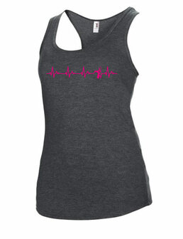 DENZZ tanktop grijs met fluor roze hartslag logo - dames
