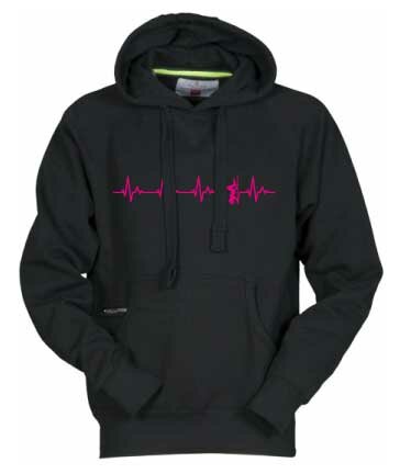 DENZZ Hoody zwart Unisex model met fluor rose hartslag